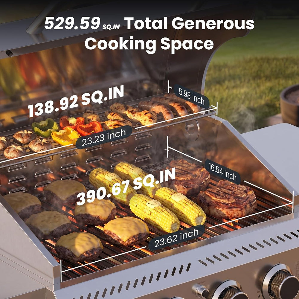 Electactic 4-Burner Propane Gas Grill, 34000 BTU Stainless Steel BBQ Grill