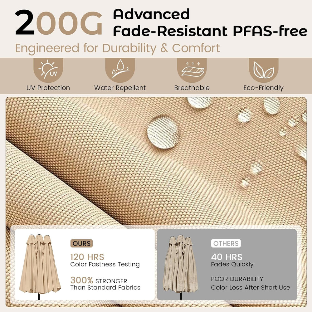 15ft Patio Umbrella with Base,Large Double-Sided Rectangular Umbrella,Beige
