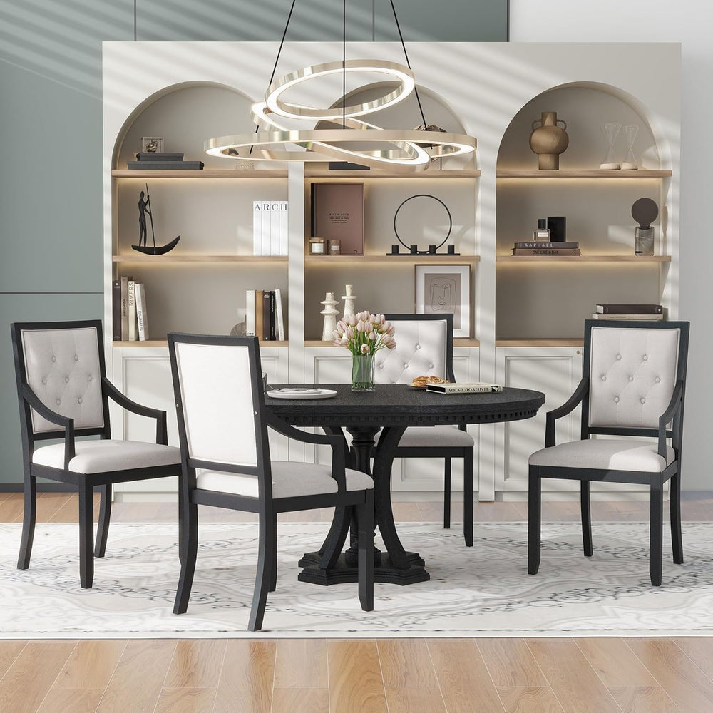 LUMISOL Extendable Round Dining Table Set for 4-6, 42"-58" Round to...