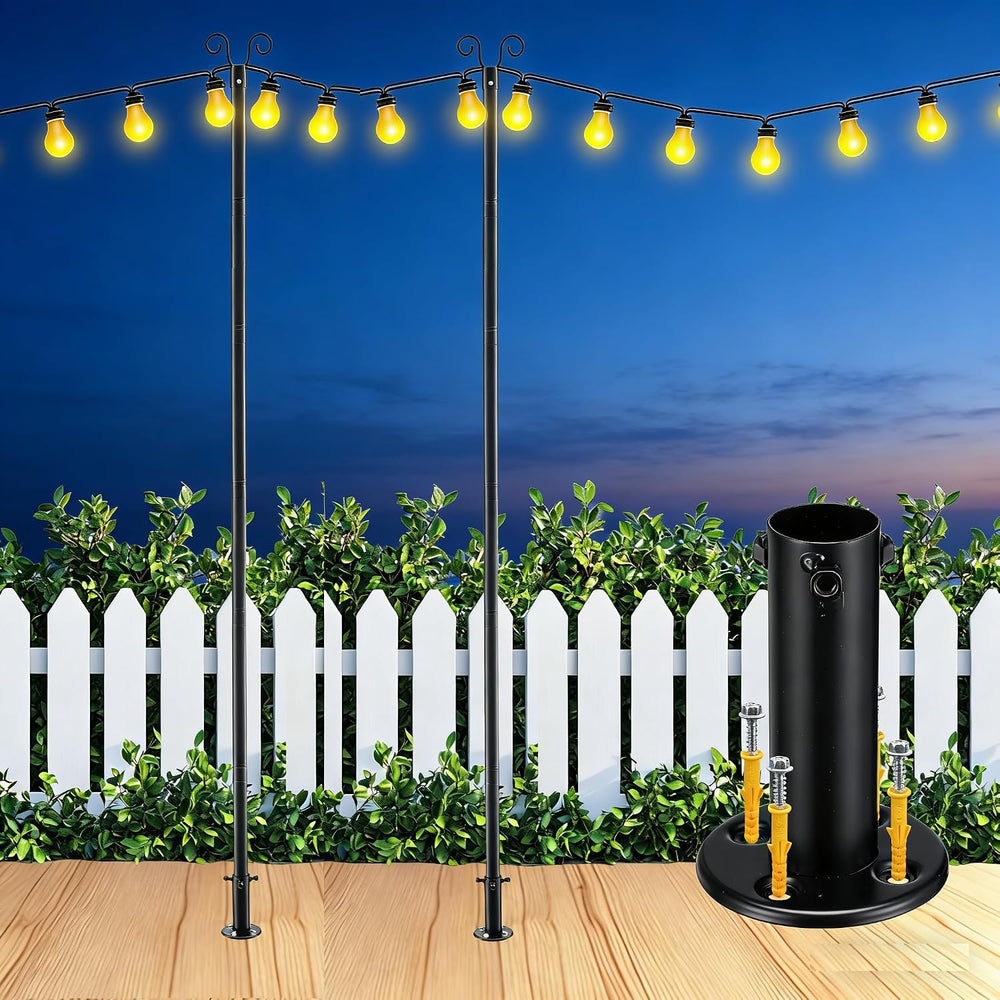 Heavy Duty String Light Poles 8 FT (2 Pack) - Outdoor Patio Deck Light Poles ...