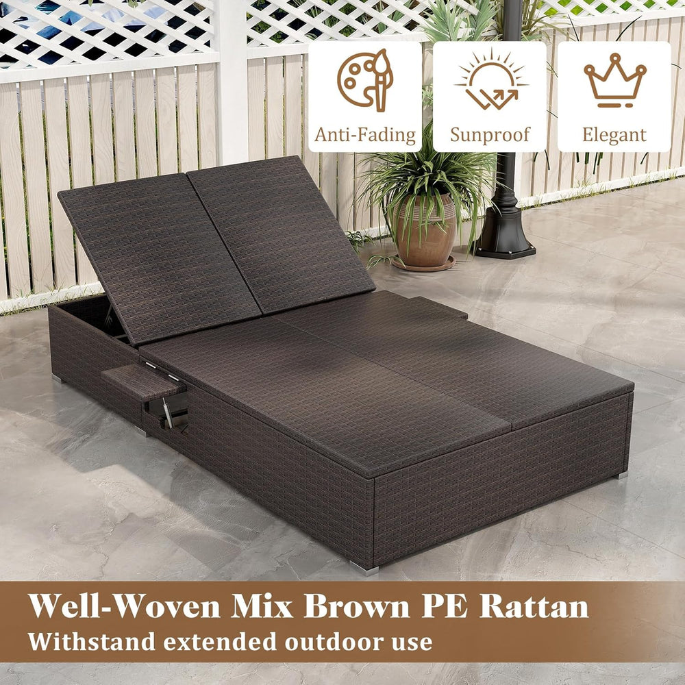 Tangkula Outdoor Rattan Daybed with 6-Level Adjustable Backrests, 2-Person Ad...