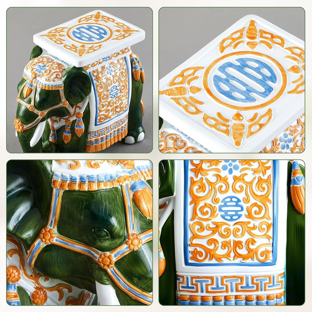 Leinuosen Elephant Garden Stool 16.5 Inch - Resin Elephant Side Table & P...