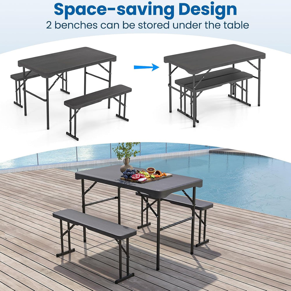 Tangkula Picnic Table with 2 Benches, 3 Piece Folding Picnic Table Set with H...