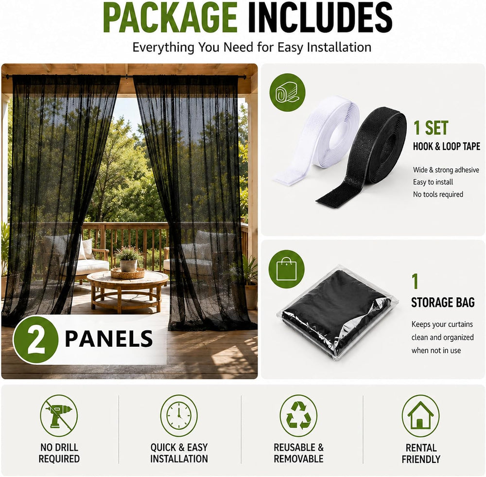 Jilron Outdoor Curtains Weighted, Outdoor Sheer Curtains & Lightweight Pr...