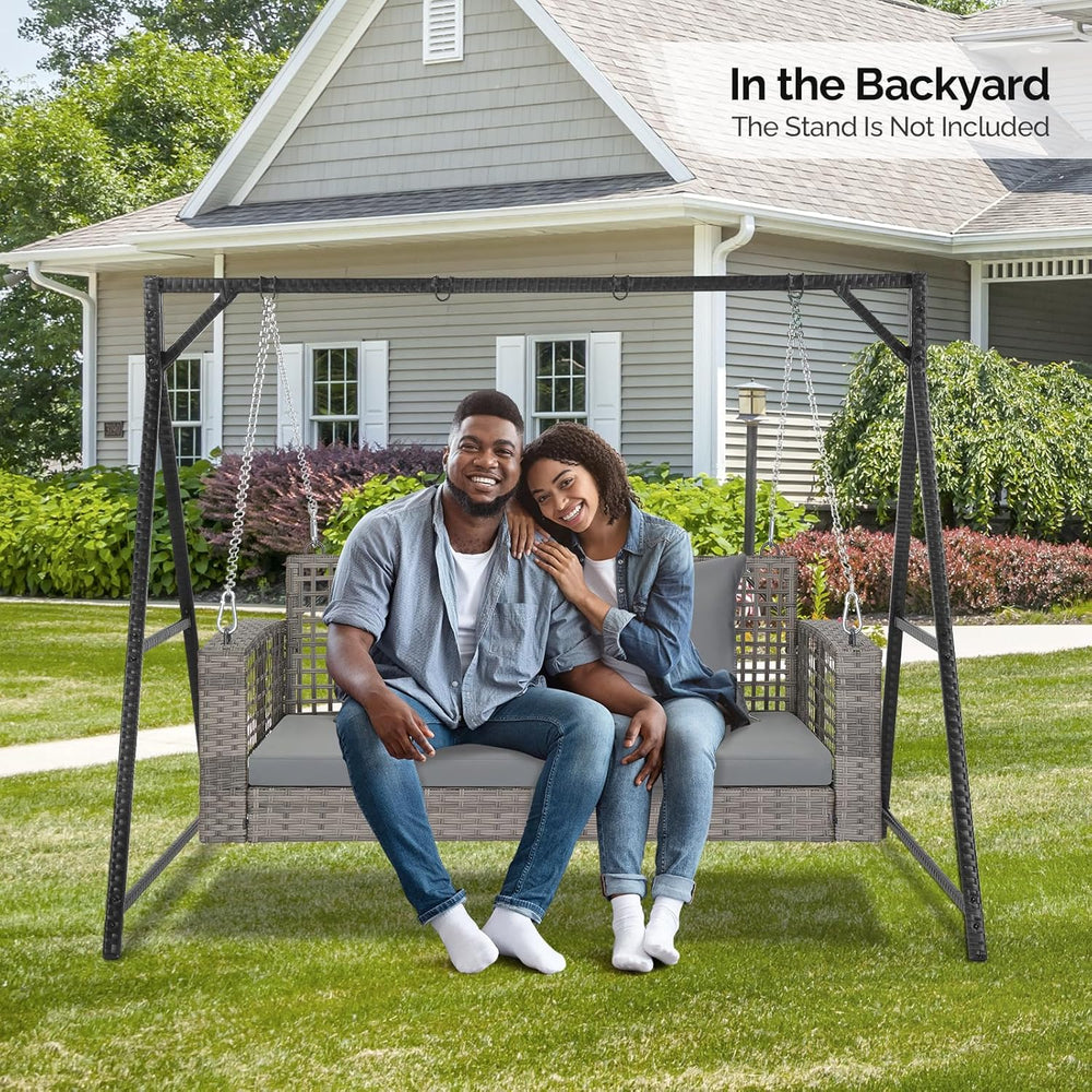 4FT Wicker Porch Swing for 2 Person, 800lb Capacity Outdoor Hanging Bench wit...