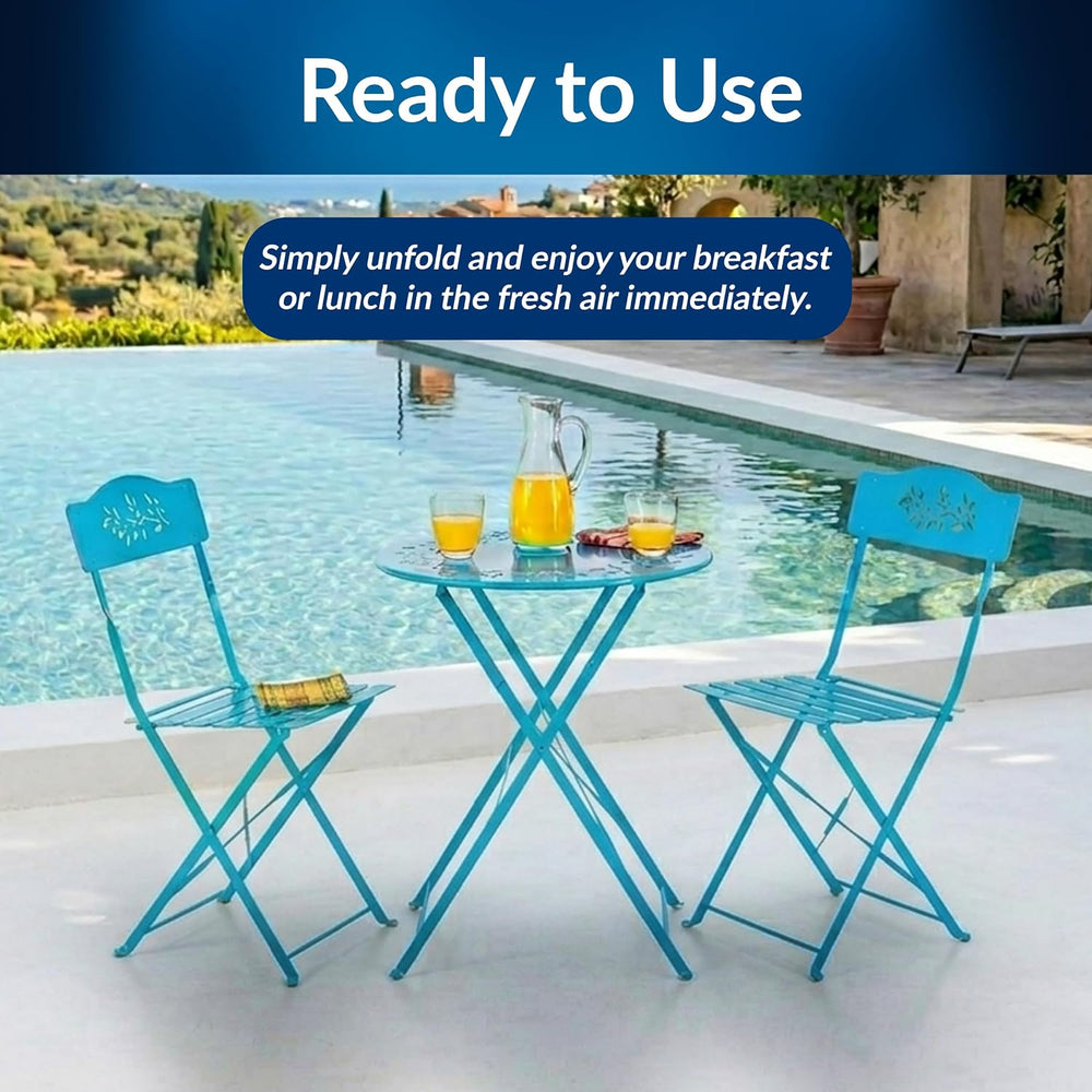 Alpine Corporation 3-Piece Bistro Set with Folding Table and 2 Chairs, Durabl...