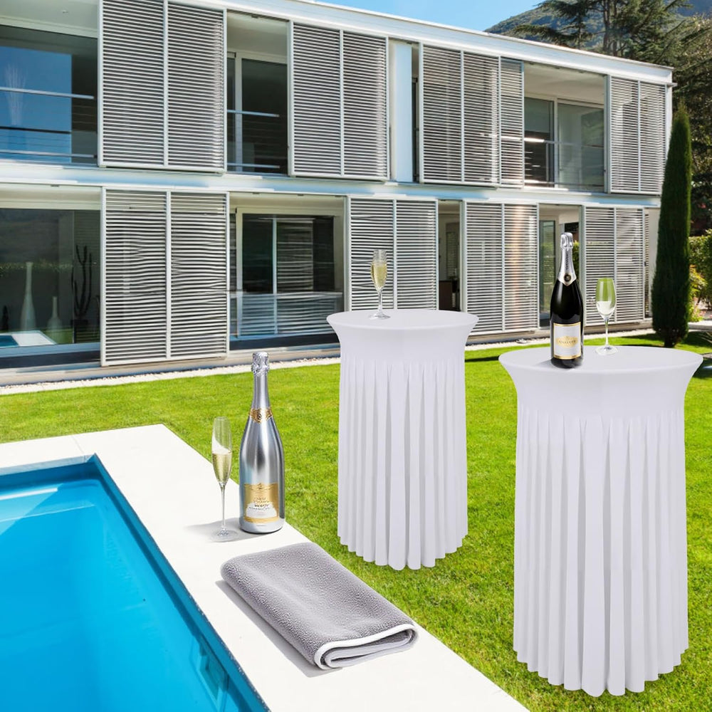 6 Pcs White Spandex Stretch Round Cocktail Table Skirt, 32x43 Inch High Top T...