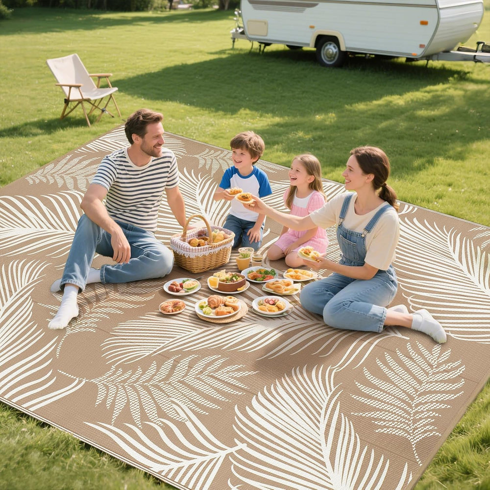 Pauwer Waterproof Outdoor Rug 8x10, Plastic Straw Patio Rug, Leaf Brown