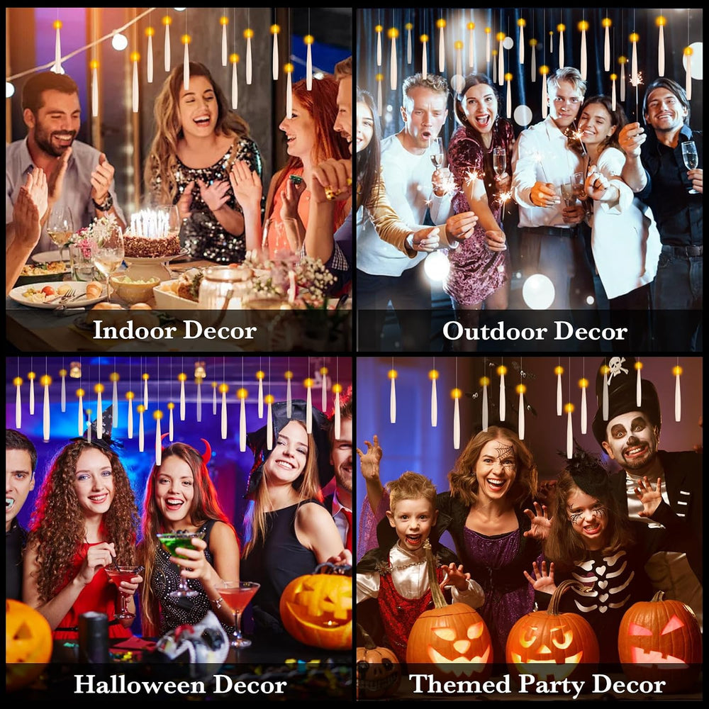 24Pcs Floating Candles with 2 Wand Remote Timer for Halloween Decor - White