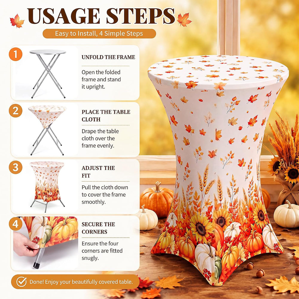 4 Pack Fall Thanksgiving Cocktail Tablecloth, Round High Top Table Covers