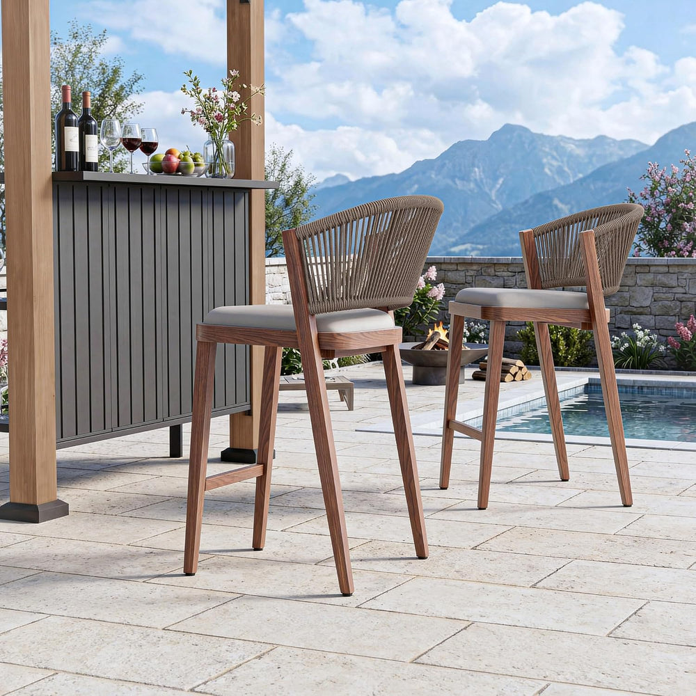 Modern Shade Chatham Outdoor Counter Height Bar Stool Set of 2 with Rope Wove...