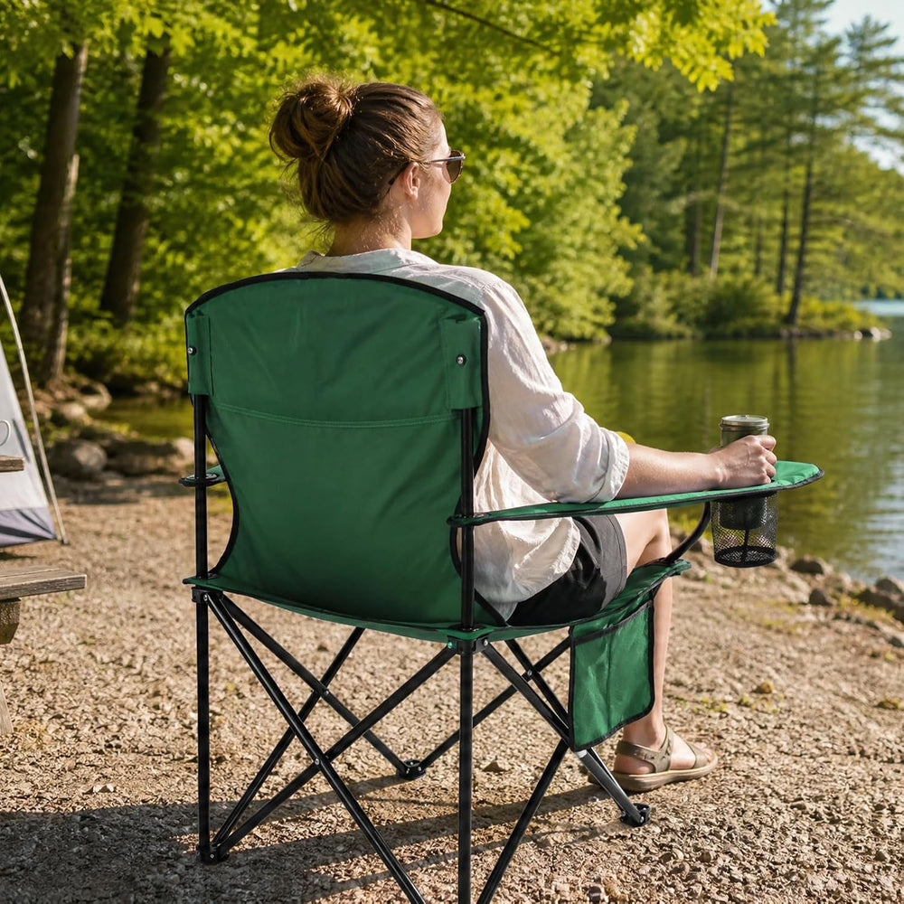 Camping Chairs for Adults, 2 Pack Heavy Duty Folding Chair with 4-Can Cooler ...