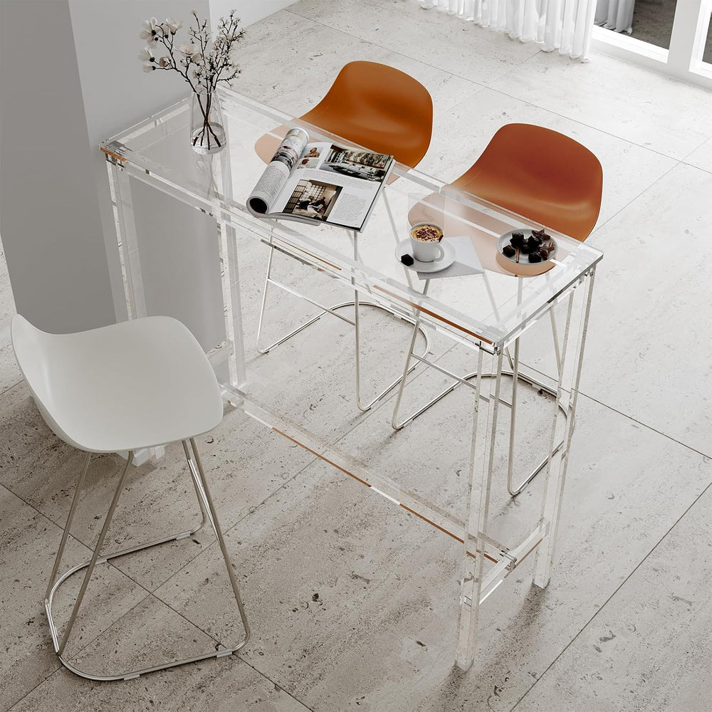 Sumerflos Acrylic Counter Height Table - 39" Clear Bar Table Rectangular...