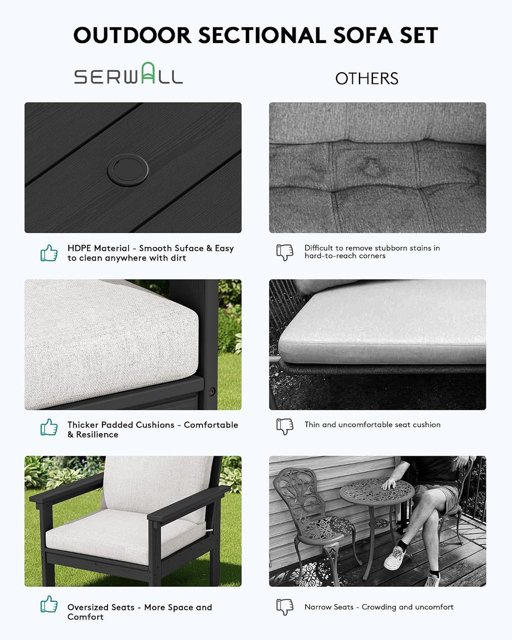 SERWALL HDPE Outdoor Patio Furniture Set Outdoor Couch