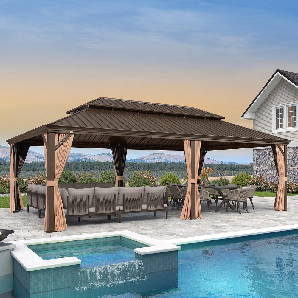 PURPLE LEAF Outdoor Hardtop Gazebo 14' x 24' Bronze Metal 4.7" W...