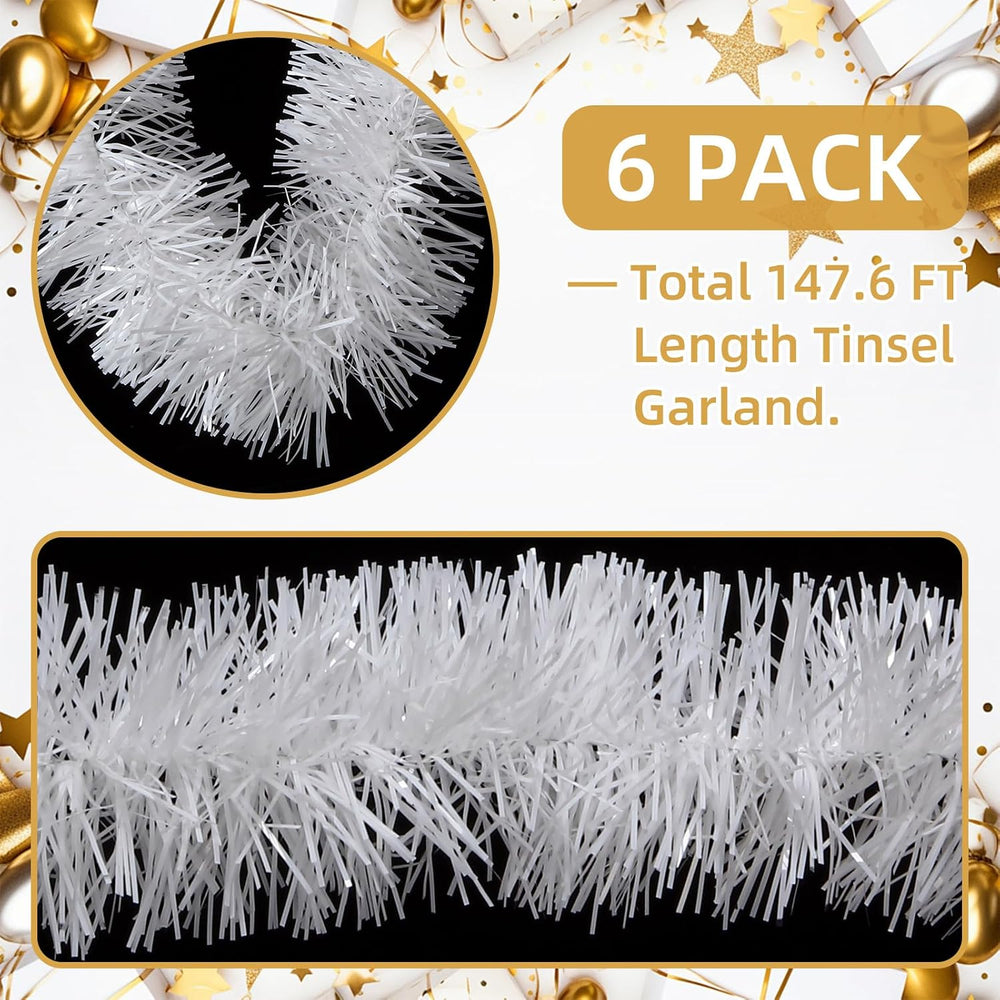 150 FT White Tinsel Garland Christmas Holiday Tinsel Garland Halloween New Ye...