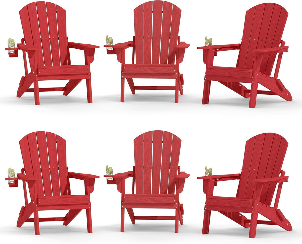 Plawdlik Folding Adirondack Chair Set of 6 with Cup Holder，Wooden Textured ，H...