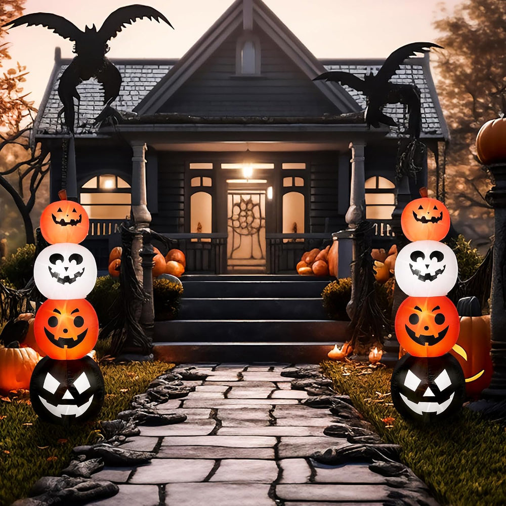 Fourluoo 2 Pcs 4.6 ft Halloween Inflatable Pumpkin Light up Yard Decor