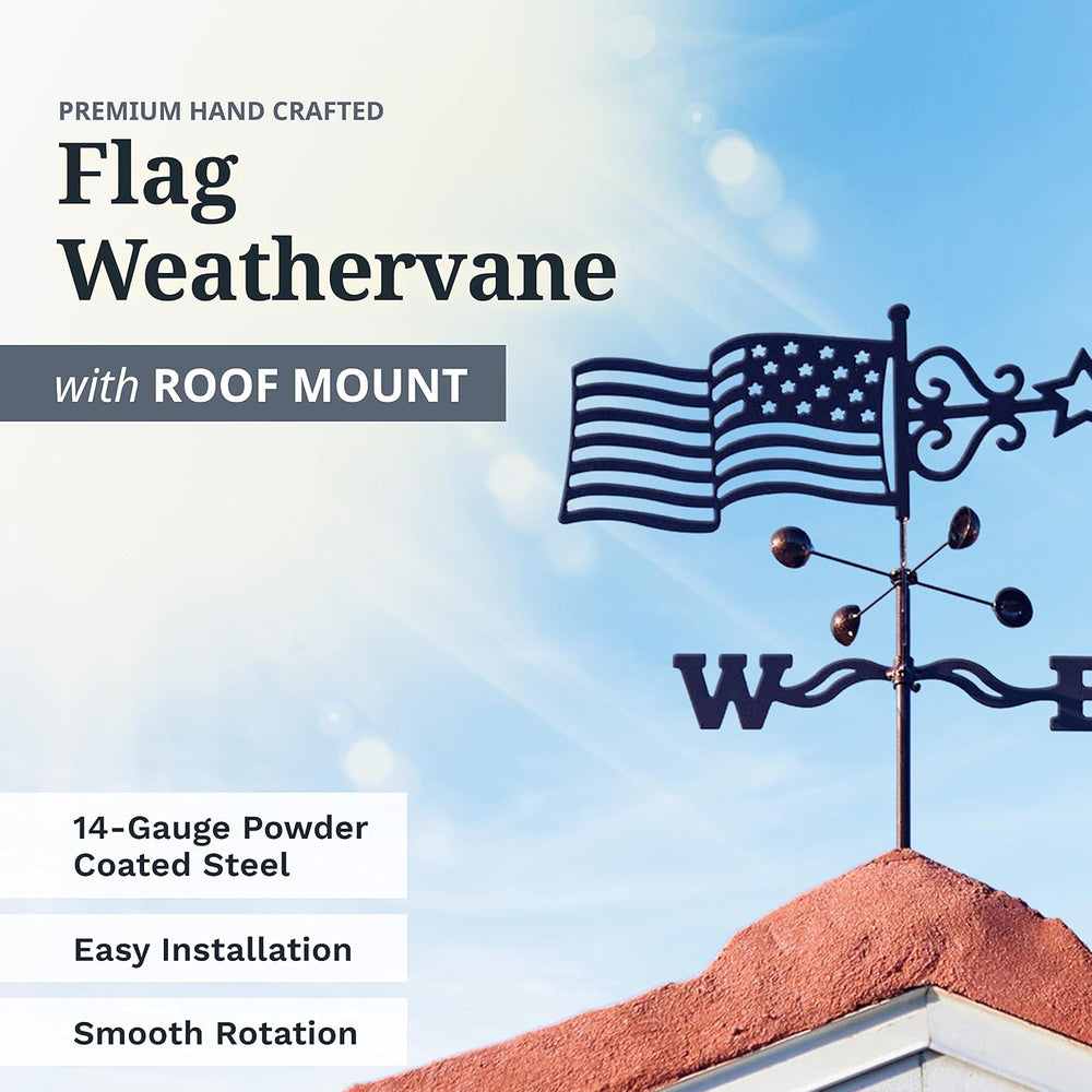 EZ Vane Steel USA Flag Weathervane with Wind Cups — Roof Mount