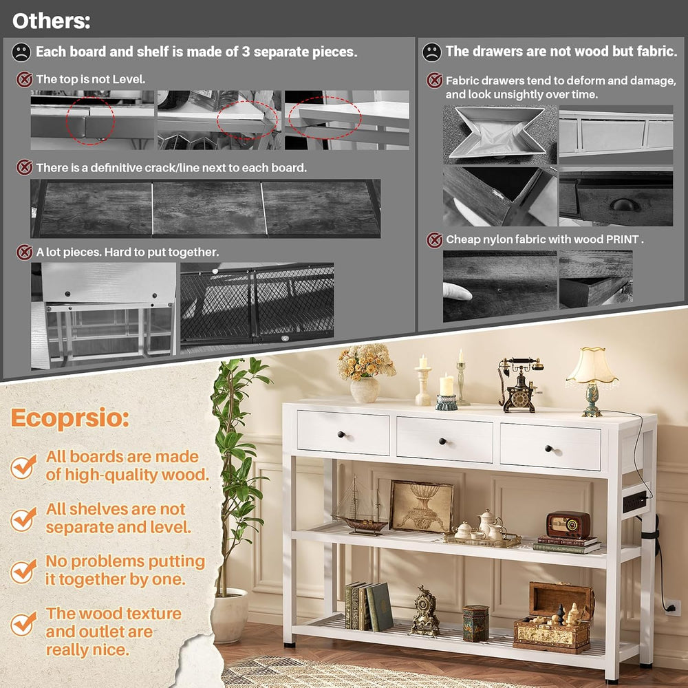 Ecoprsio 47'' Entryway Table with Outlets and USB Ports, Console Tabl...