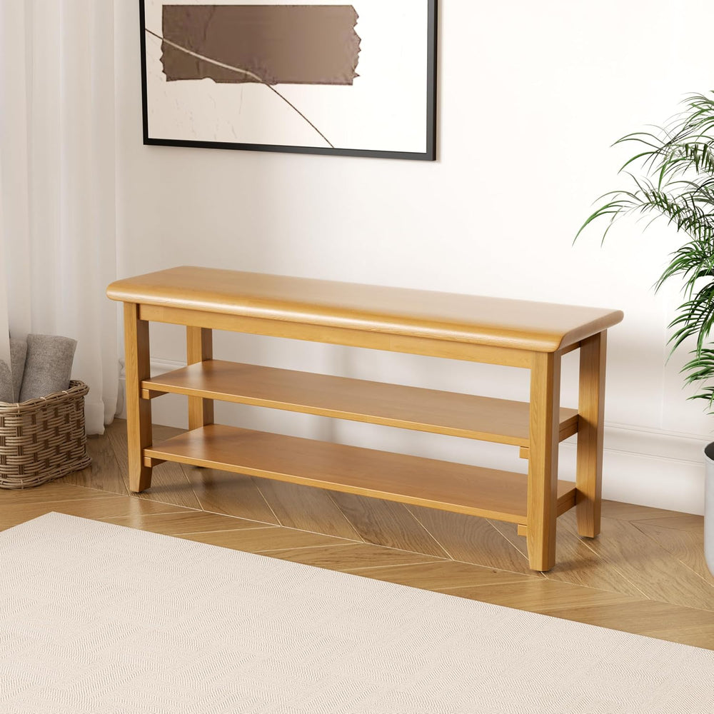 Shoe Rack Bench Mid Century Modern 2-Tier Shoe Rack Organizer for Entryway Ha...