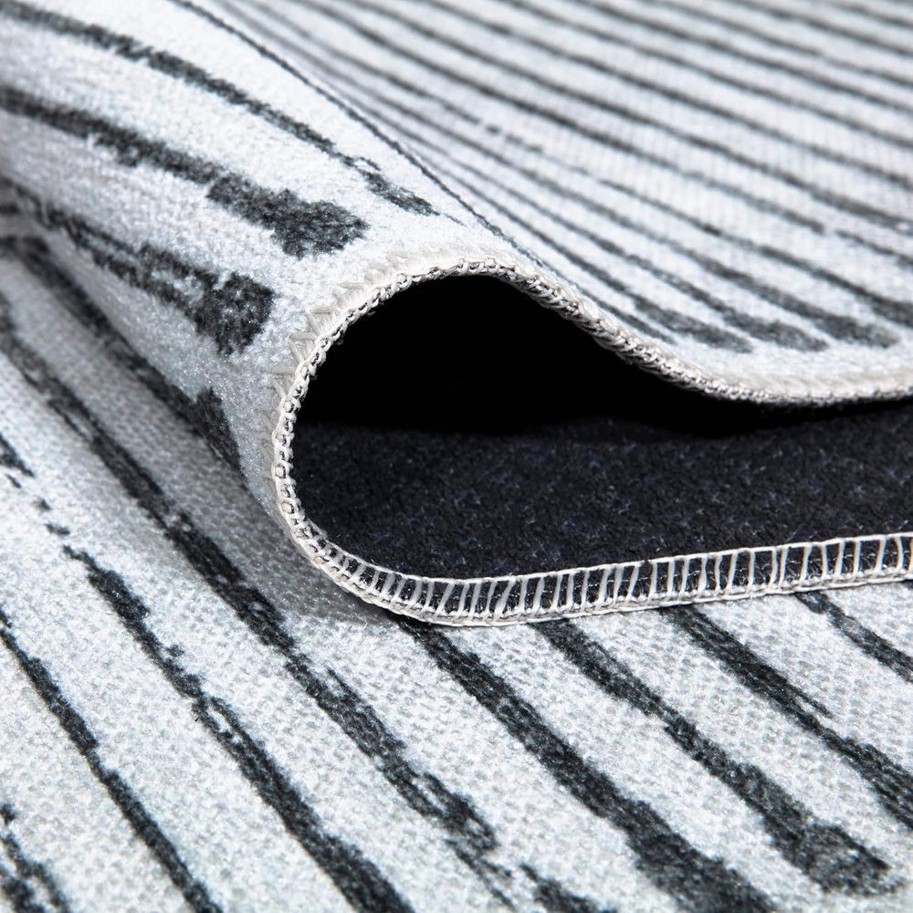 Bloom Rugs Caria Washable Non-Slip 9x12 Rug - Ivory/Black Striped Area Rug fo...