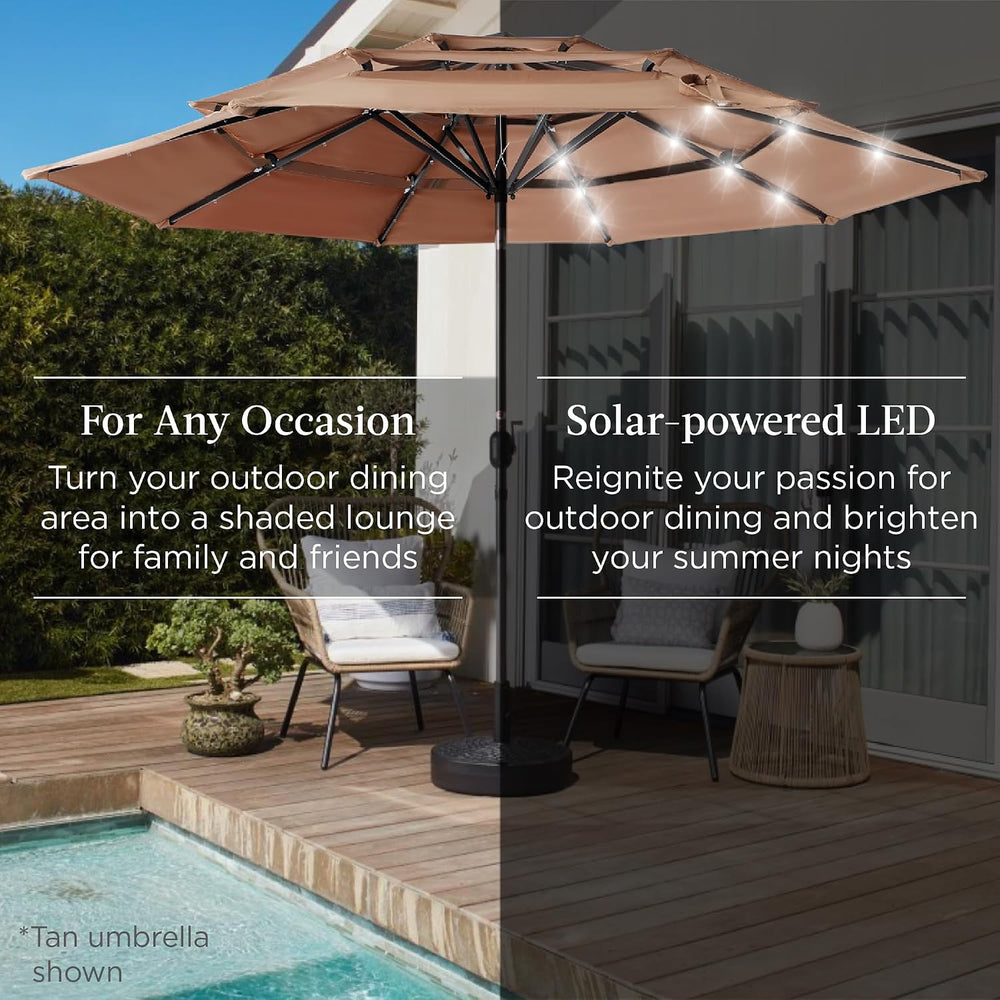 Best Choice Products 10ft 3-Tier Solar Patio Umbrella, Outdoor Market Sun Sha...