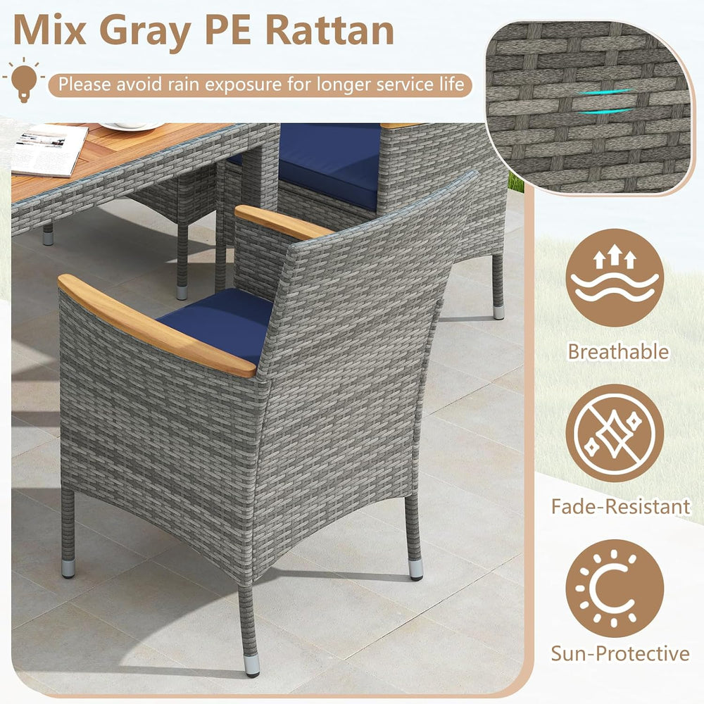 COSTWAY 9-Piece Patio Rattan Wicker Dining Set for 8 with Umbrella Hole