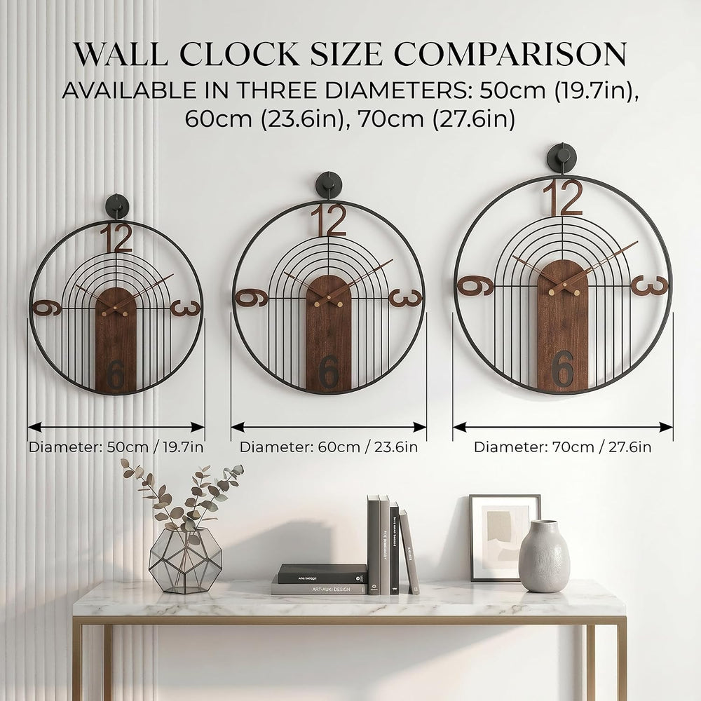Modern Large Walnut Dial Wall Clock, Wood Metal Frame Silent Non Ticking Wall...