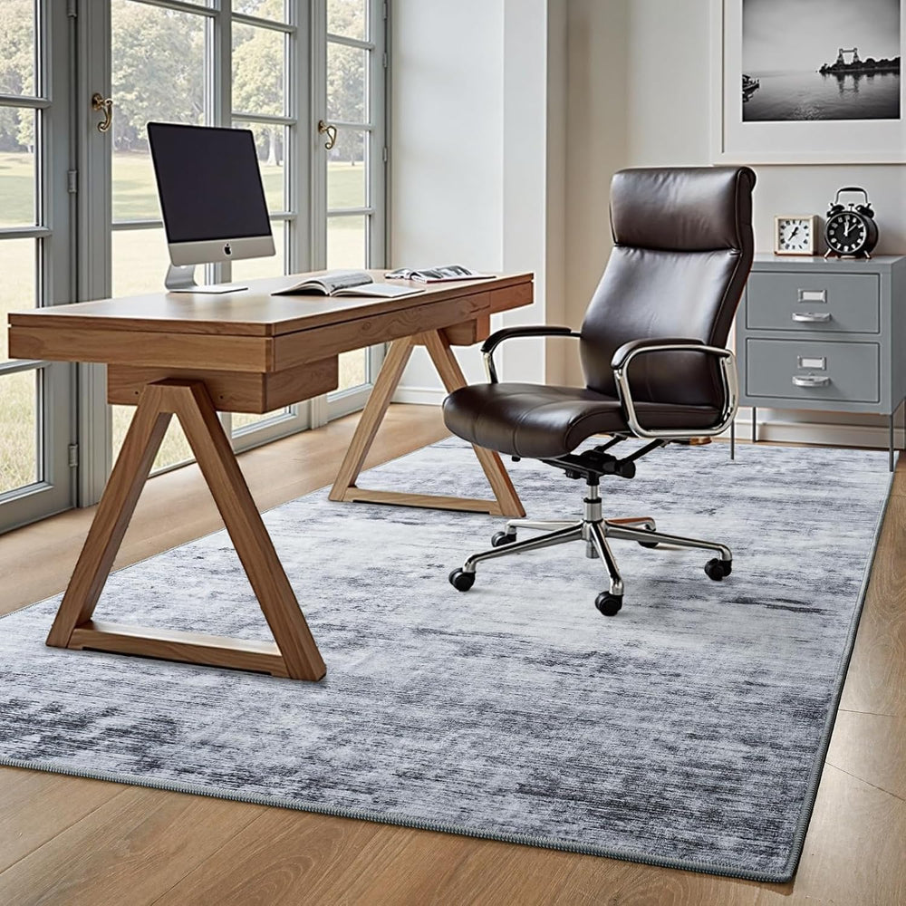 Toneed Washable 5x7 Grey Area Rug with Non-Slip Backing for Living Room