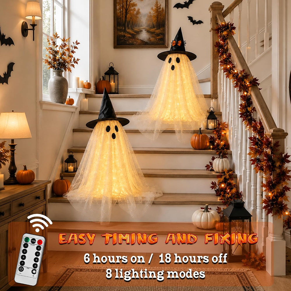 AYGXU 2pcs Halloween Decorations Indoor,Ghost Decor with String Lights Remote...