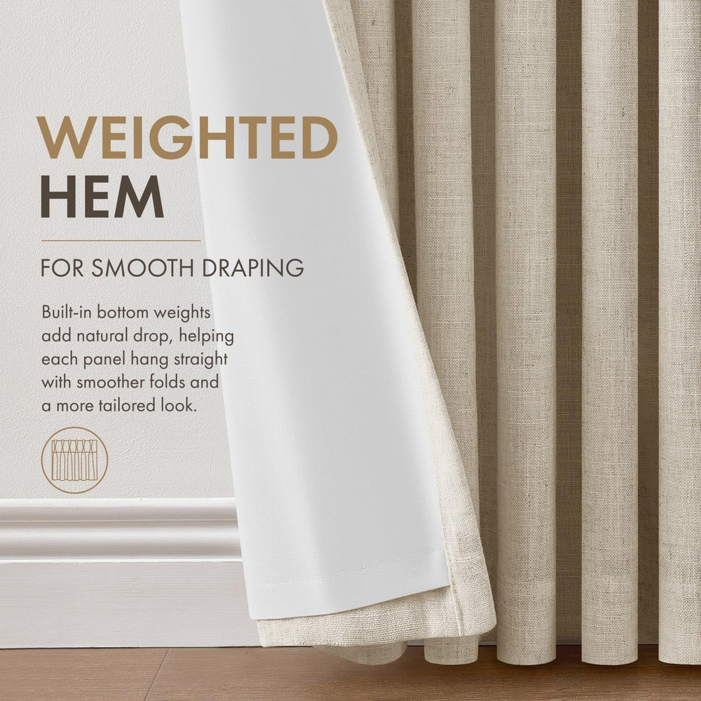 MIULEE 4 Panels Pinch Pleated 100% Blackout Linen Curtains 40"x90" ...