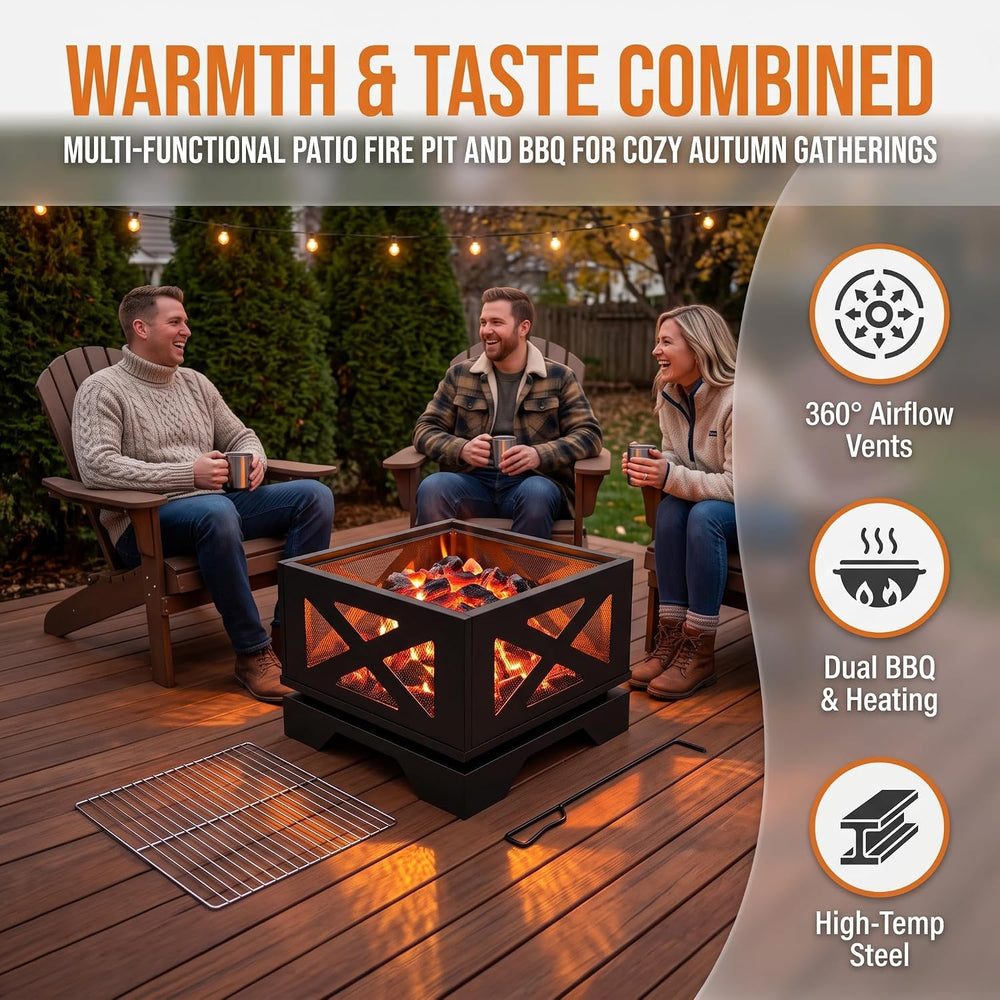 Kingson 20" Square Outdoor Fire Pit with X-Frame Mesh Design, Portable 2...