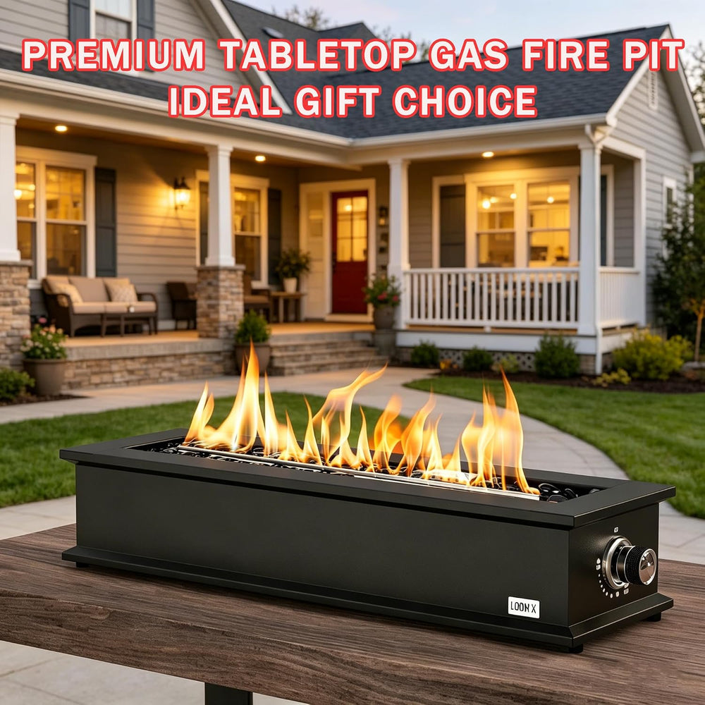 28" Propane Gas Fire Pit with 10FT Hose, 2 Covers & Glass Beads, FP063