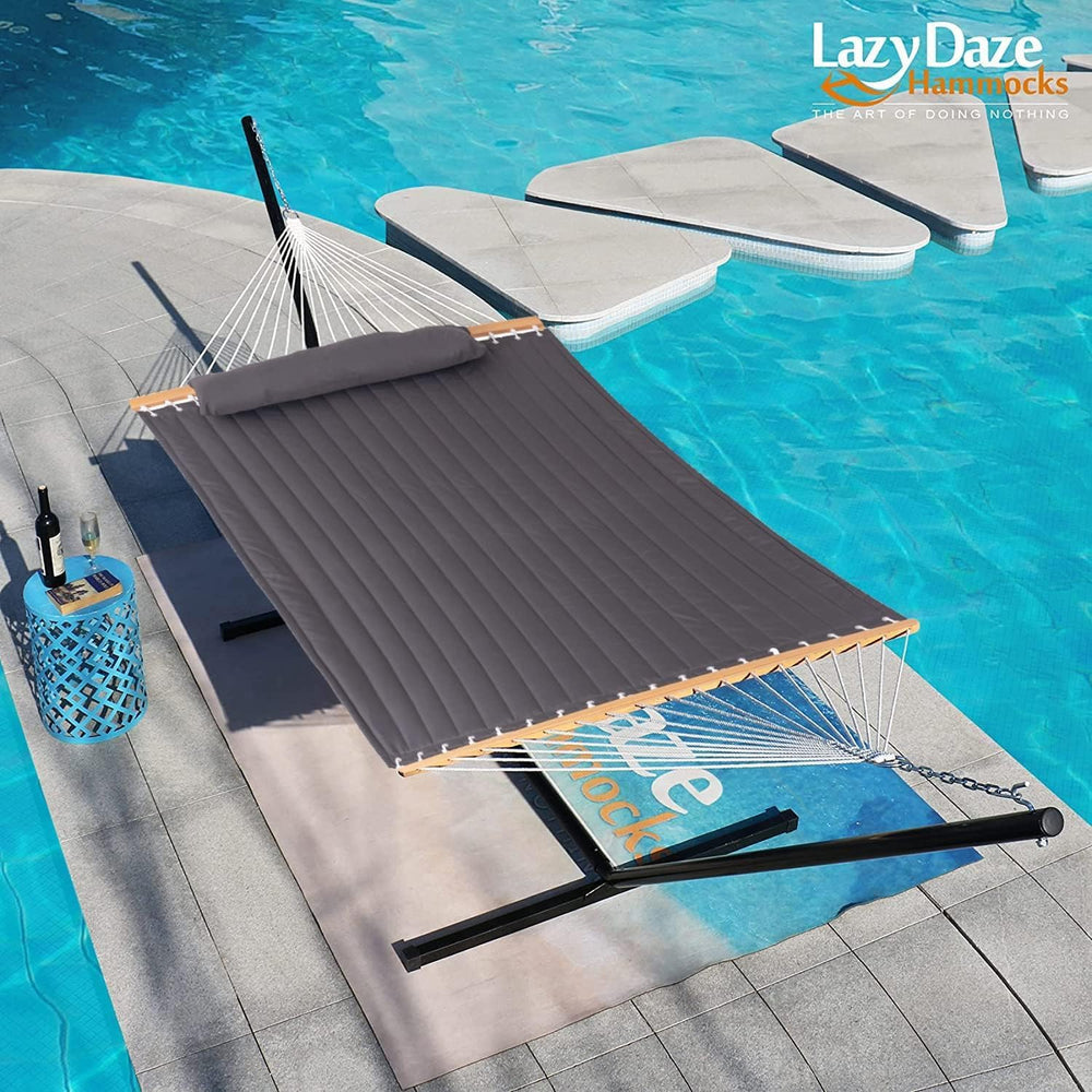 Lazy Daze Double Quilted Hammock with Pillow for Outside, Fit 13-15Ft Stand