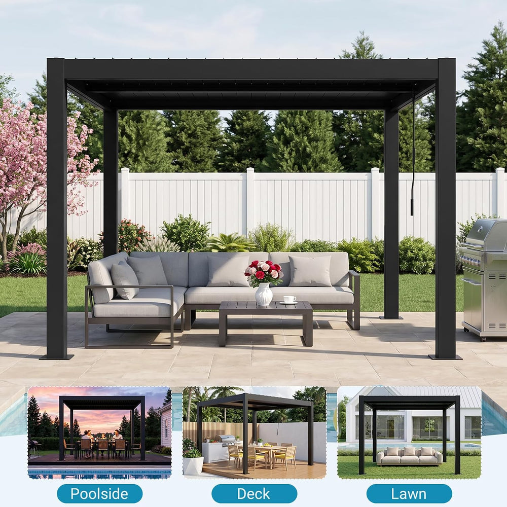 LVUYOYO Outdoor Louvered Pergola 10' x 10', Aluminum Pergola with Adj...