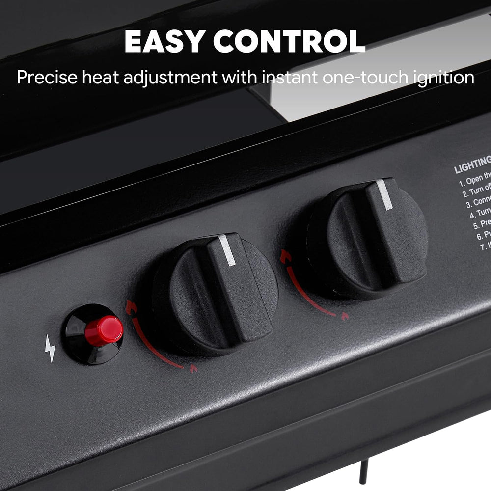 Feasto 2 Burner Propane Gas Grill for Outdoor Cooking and BBQ, Black