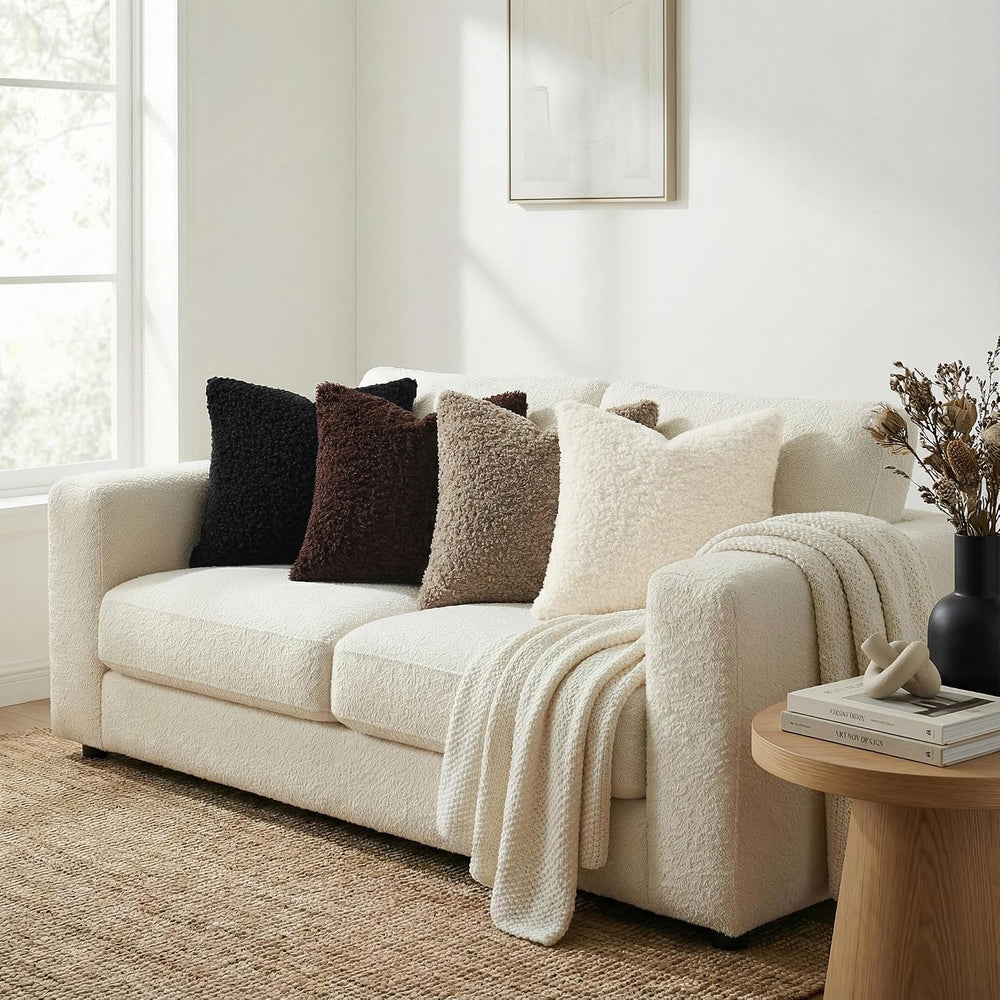 decorUhome Sherpa Decorative Throw Pillow Covers 24x24 Set of 2 Black
