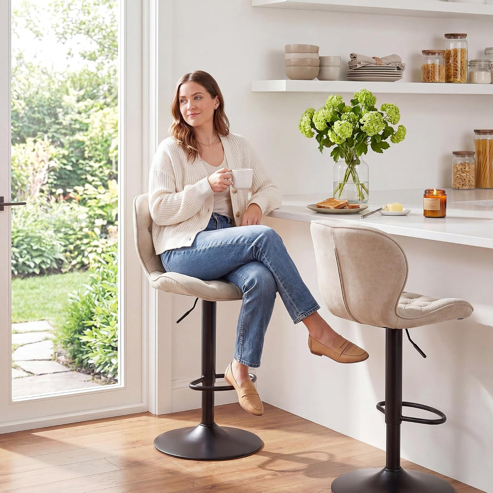 GRUSIGN Bar Stools Set of 2, Modern Swivel Adjustable Bar Chairs, Chenille Fa...