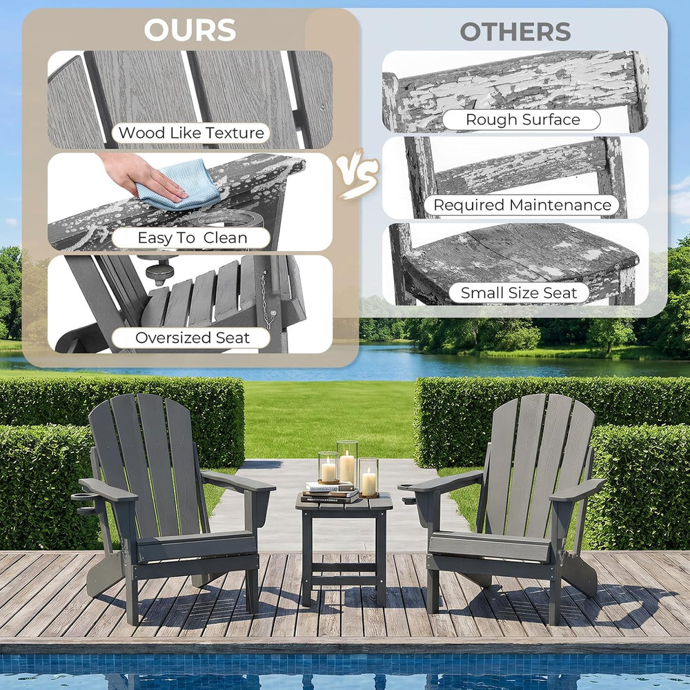 HDPE Adirondack Chair, Folding Outdoor Patio Chair with Cup Holder, Weather R...