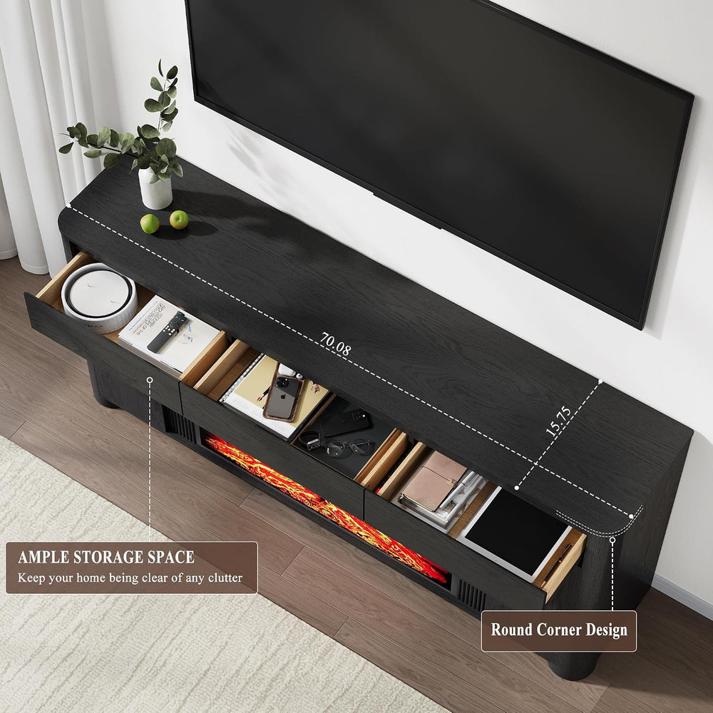 YANSNWO 70" Fireplace TV Stand for TVs Up to 80", Black