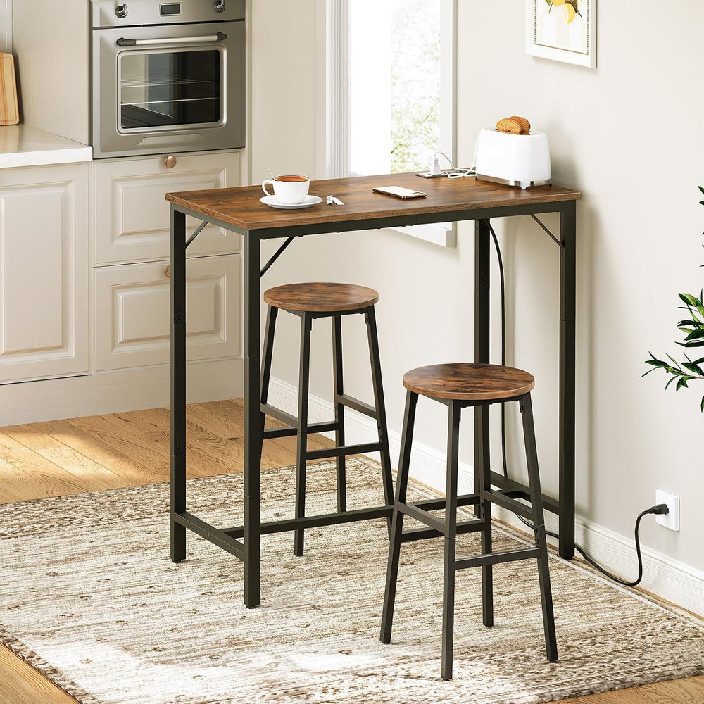 HOOBRO Bar Table with Charging Station, Rectangular Pub Table, High Top Coffe...
