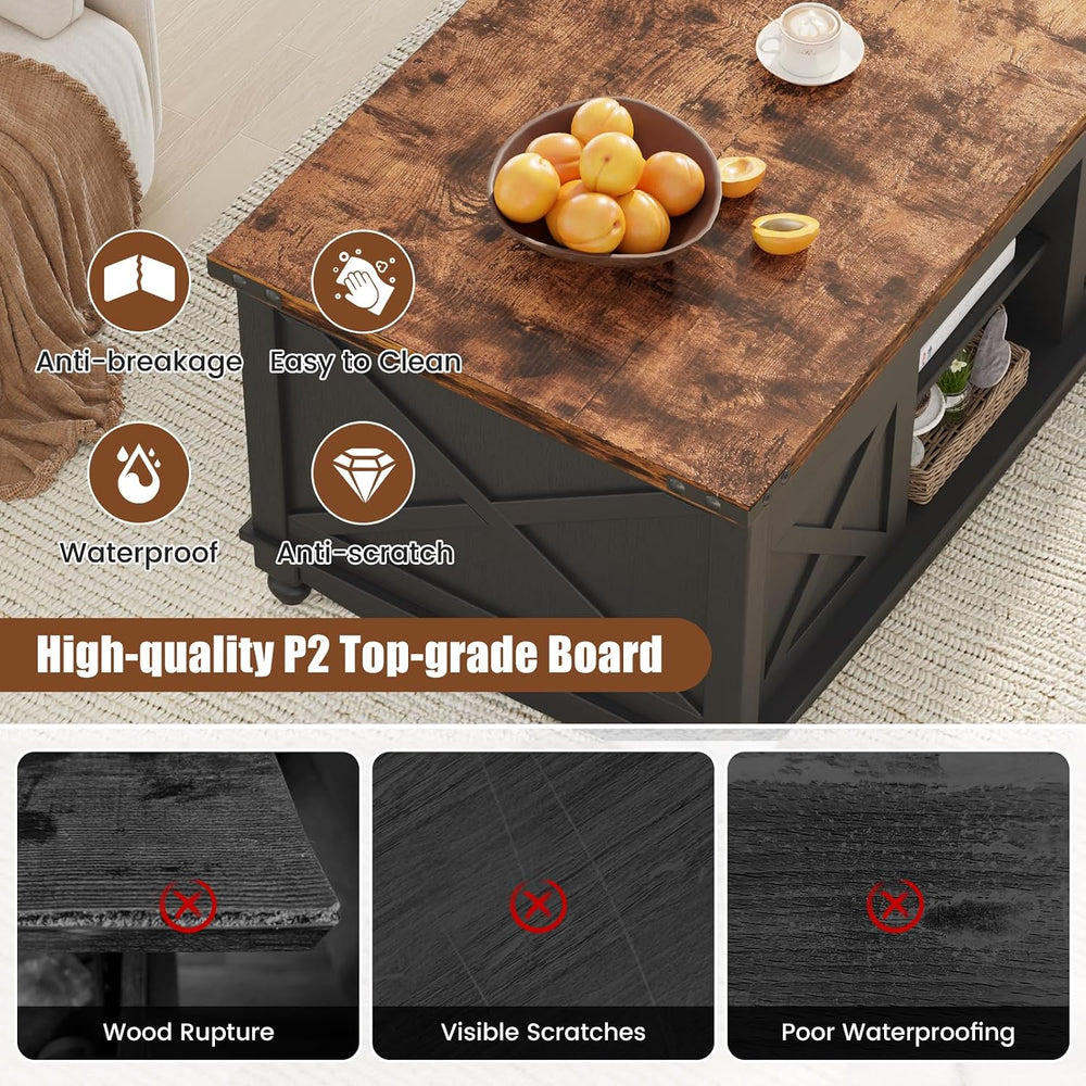 ALLSTAND 48" Farmhouse Lift Top Coffee Table with Storage Sliding Barn D...