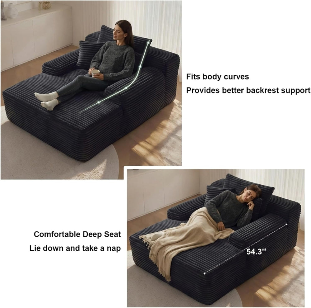 POEM PANDA 65" Oversized Boneless Chaise Lounge Chair Indoor, Black
