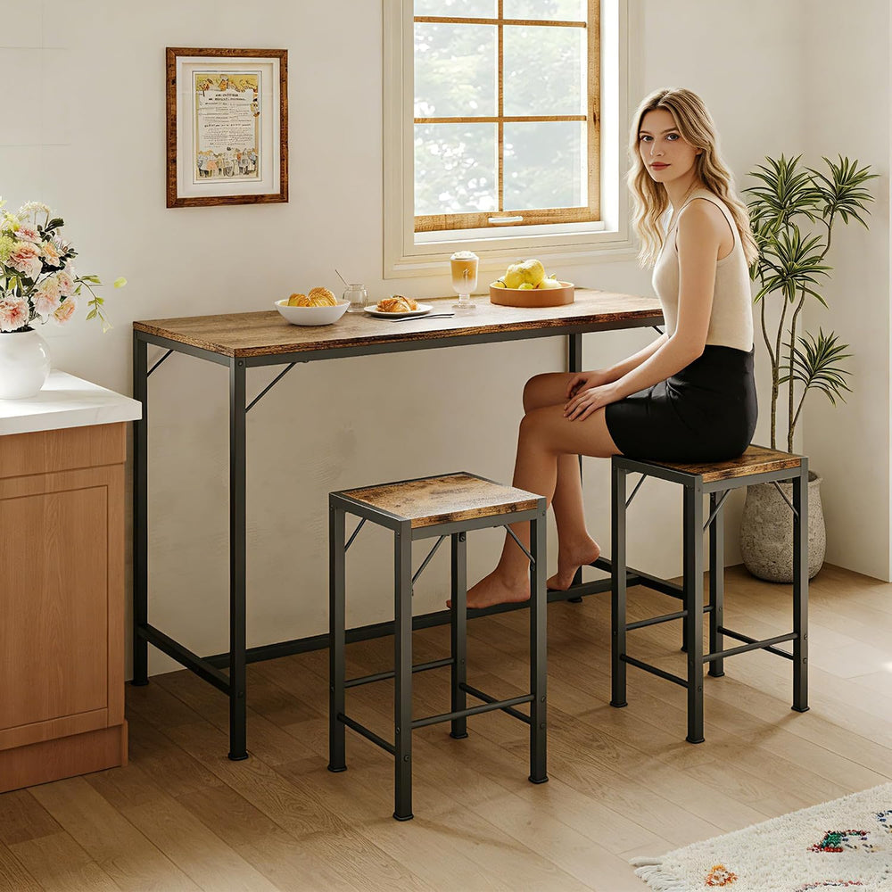 Homeiju Bar Table and Chairs Set, Dining Table with 2 Stools