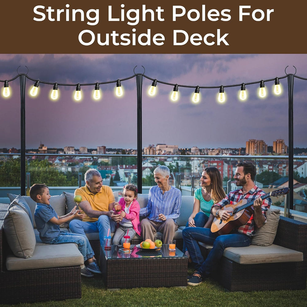 10 Ft String Light Poles for Outside, 6 Pack Heavy-Duty Metal Poles for Outdo...
