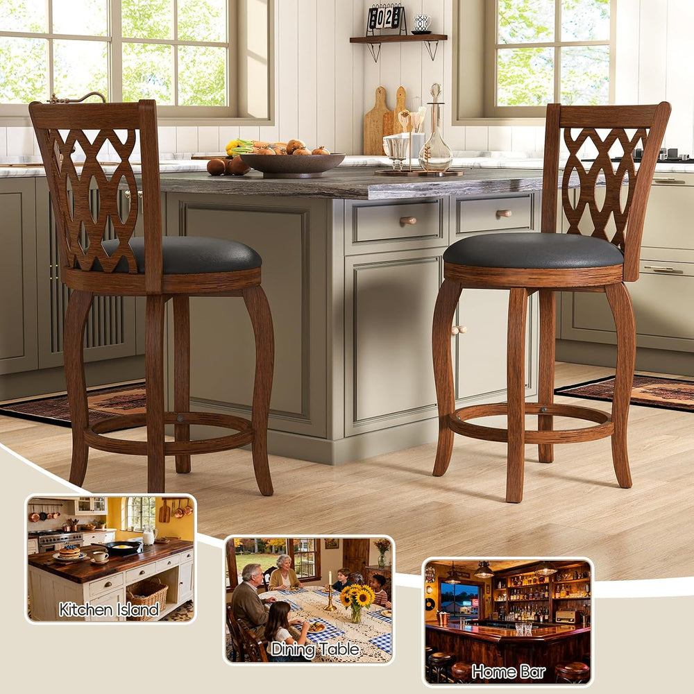24" Counter Height Swivel Bar Stools Set of 2 for Kitchen Island, Farmho...