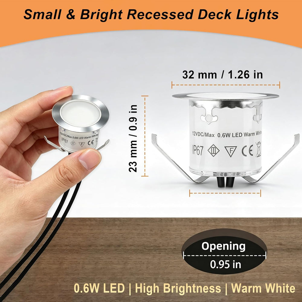 16 Pack Recessed LED Deck Light Kits, 32mm Warm White, IP67 Waterproof 12V Lo...
