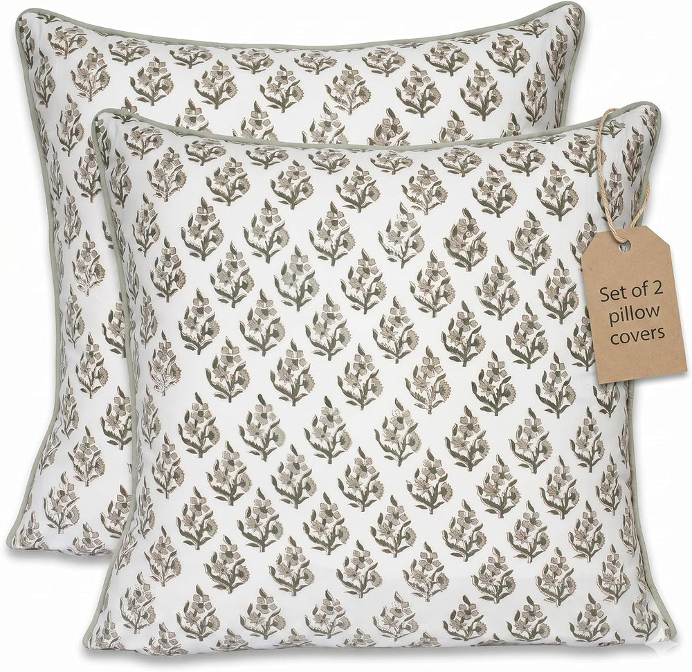 Set of 2 Pillow Covers 20x20 inches Floral Pillow Covers Green Farmhouse Pill...