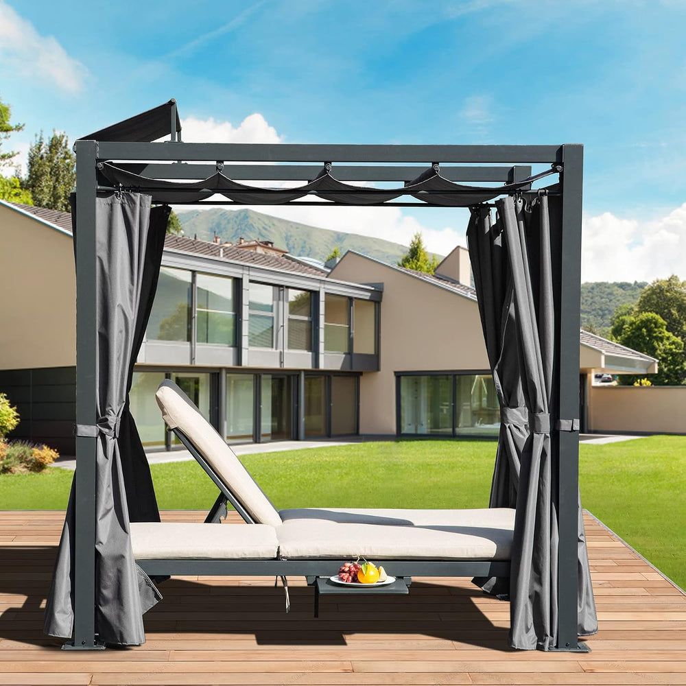 Domi Aluminum Outdoor Patio Daybed with Retractable Canopy Bed, Double Chaise...